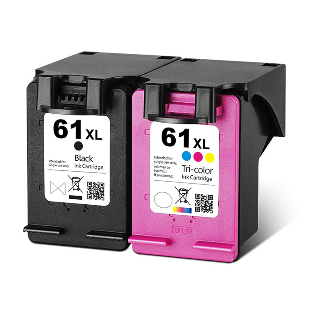 Remanufactured HP 61 Ink Cartridge Replacement - Compatible with HP Deskjet 1000/1010/2540/2542/3050, OfficeJet 2620/2621/4630/4632, Envy 4500/4502/5530/5531/5532 Printers (1 Black + 1 Tri-Color Pack) - Ideal for Home & Office Printing Needs