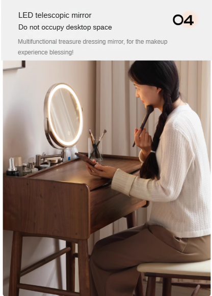 Premium Black Walnut Solid Wood Vanity Dresser with Mirror | Elegant Makeup Dressing Table for Bedroom & Bathroom | Natural Wooden Vanity Desk with Storage