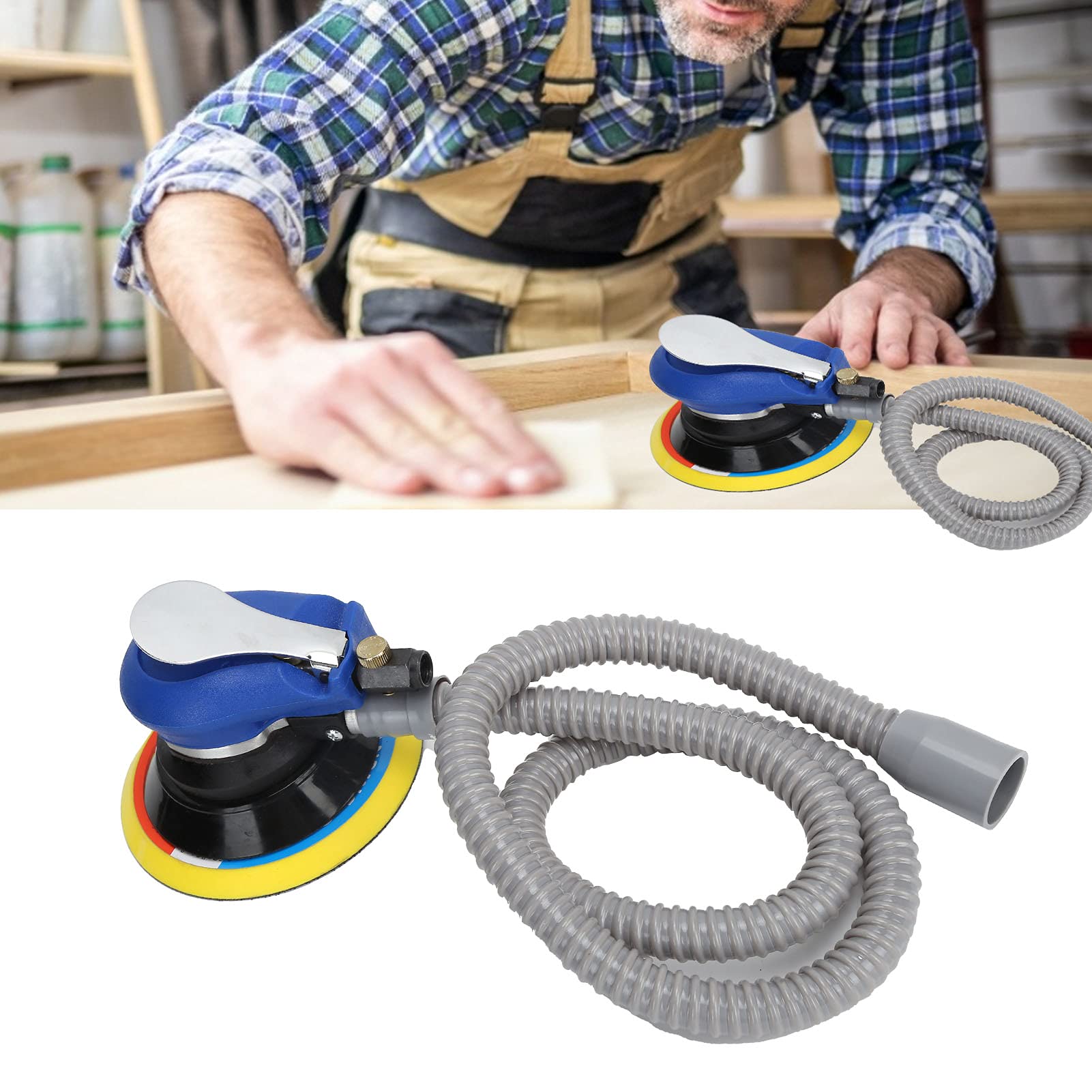 Air Random Orbital Sander - Pneumatic Polishing & Grinding Tool for Metal, Wood & Wax - Perfect for Auto Body Repair, Woodworking & DIY Projects