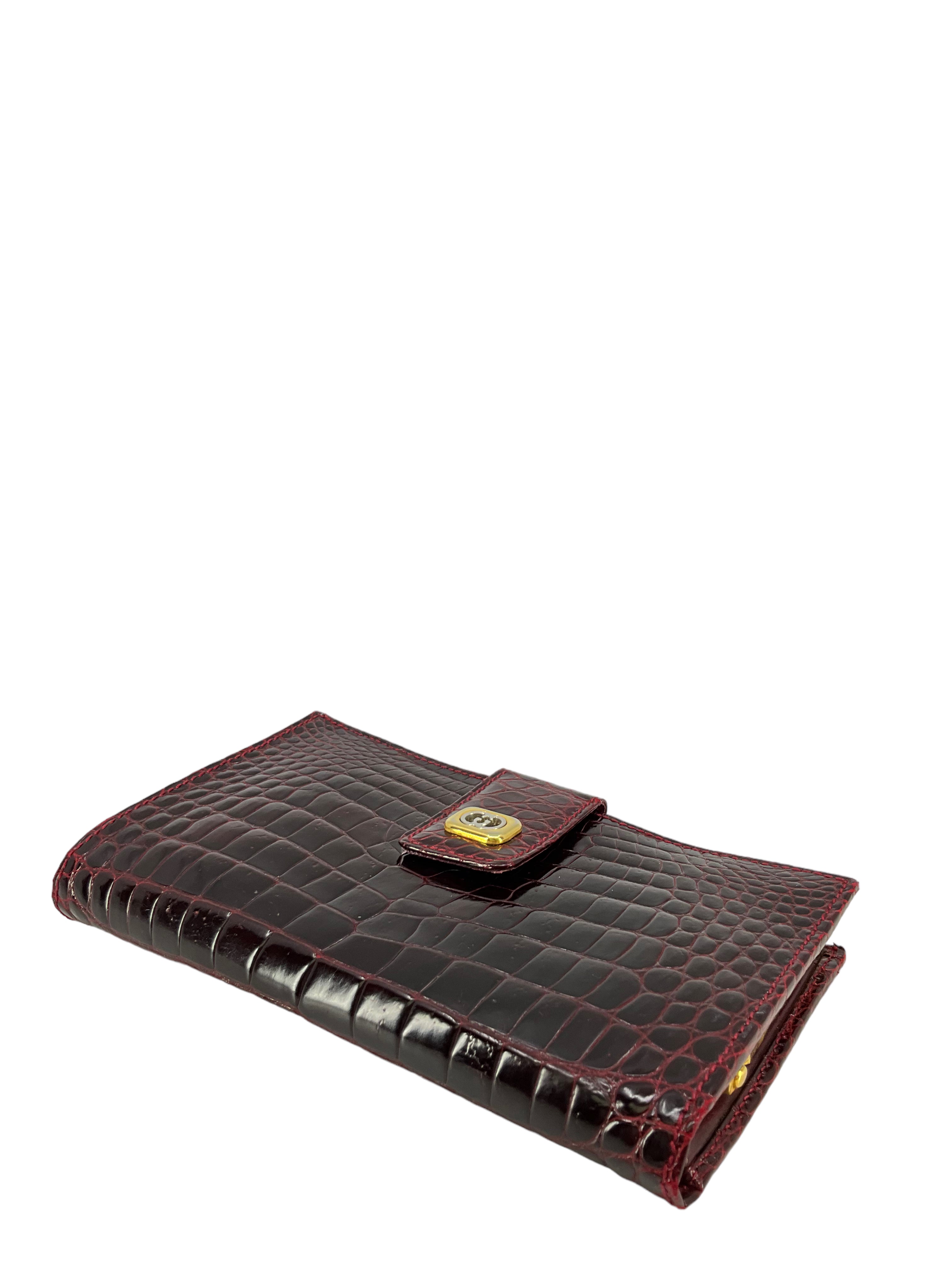 Authentic Gucci Burgundy Crocodile Leather Wallet for Men - Luxury Slim Bifold Credit Card Holder - Perfect for Business, Travel & Everyday Use
