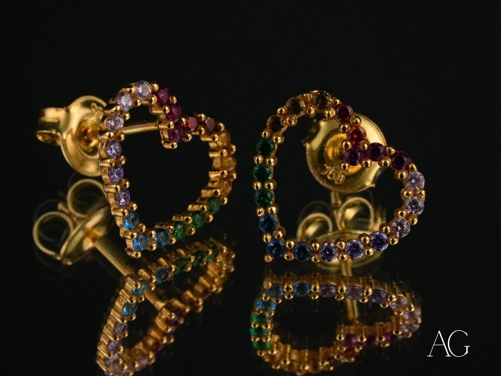 18k Gold CZ Multicolor Heart Earrings for Women - Rainbow Heart Stud Earrings - Perfect Gift for Valentine's Day, Anniversary & Birthday - Elegant Jewelry for Daily Wear & Special Occasions