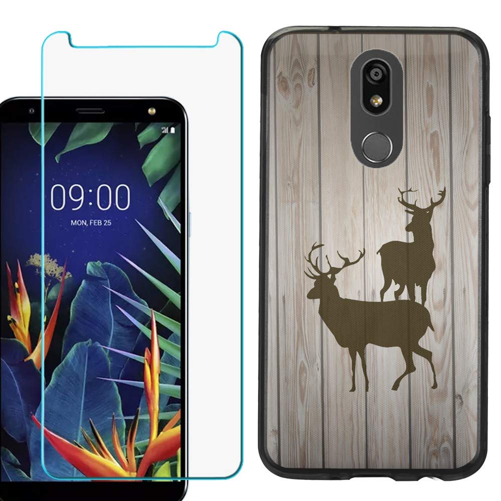 One Tough Shield Slim-Fit TPU Case with Tempered Glass Screen Protector for LG Solo LTE/Harmony 3/LG K40 - Wood & Deer Design (Black Bezel) | Durable Protection for Everyday Use, Work & Outdoor Activities