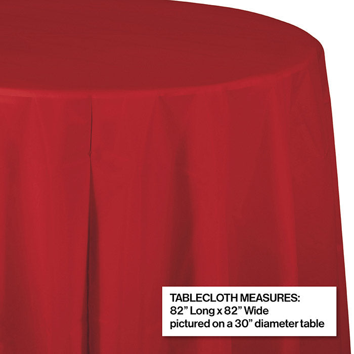 12-Pack Classic Red Round Plastic 82-Inch Table Covers - Bulk Disposable Party Tablecloths for Birthday, Wedding & Holiday Decorations