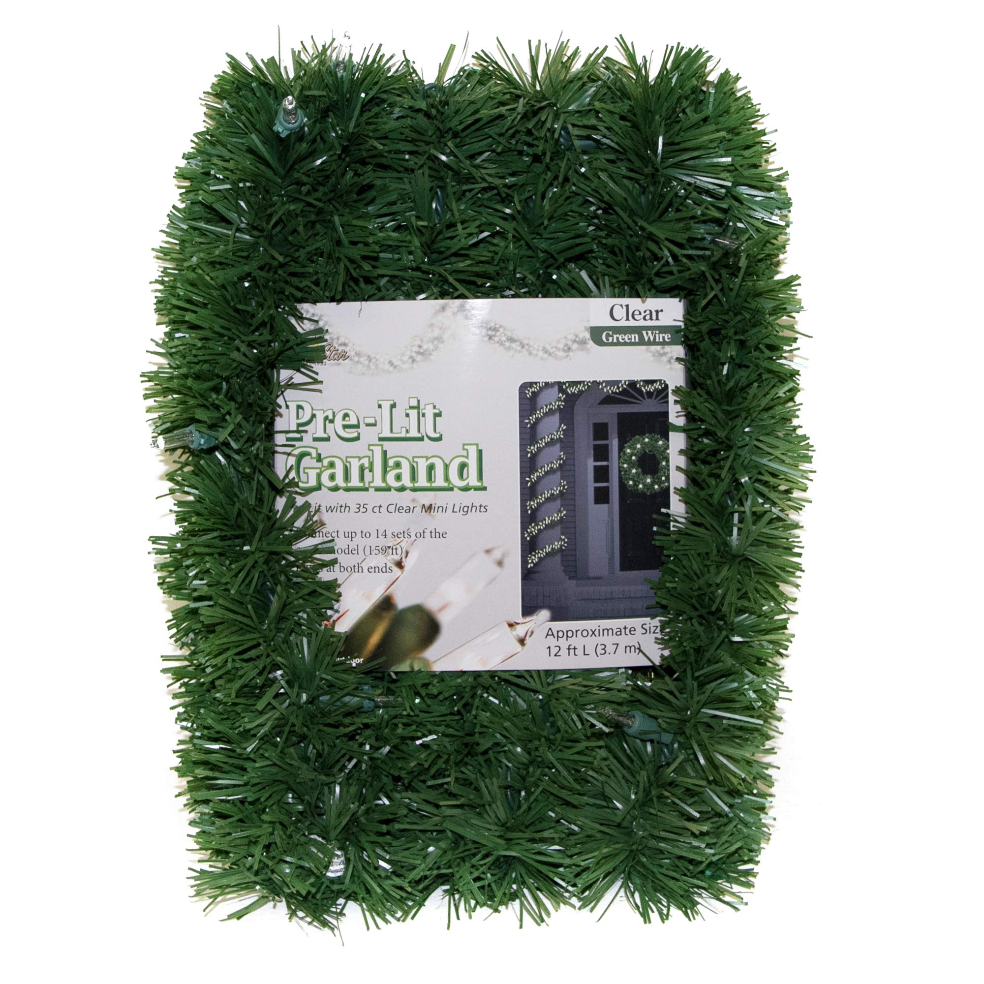 Brite Star 12-Foot Pre-Lit Christmas Garland with Clear LED Lights - Artificial Pine Garland for Indoor/Outdoor Holiday Decor, Fireplace Mantle, Christmas Tree & Kitchen Lighting | Perfect for Home, Office & Party Decorations