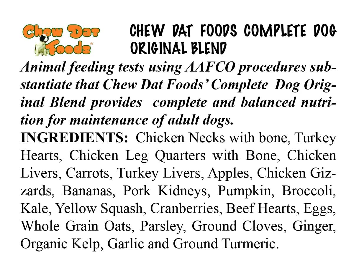 Chew Dat Foods Complete Dog Original Blend - 20lb Human-Grade Raw Dog Food with Balanced Nutrition | Perfect for Adult Dogs & Puppies | Ideal for Raw Feeding & Meal Prep