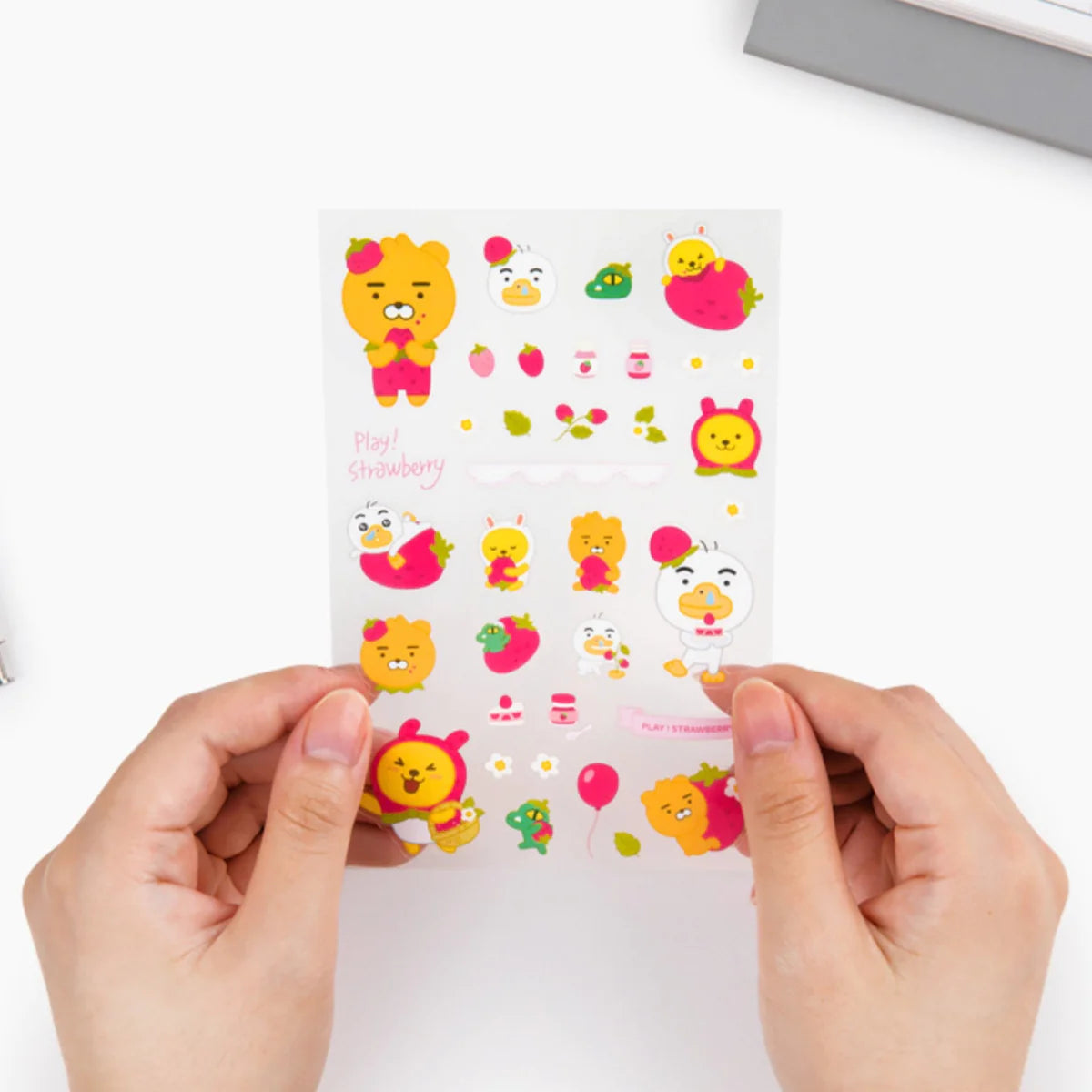 Little Friends Strawberry Clear Stickers - 50-Piece Waterproof Vinyl Decal Pack for Laptops, Phones, Scrapbooking & DIY Crafts - Cute Kawaii Aesthetic Stickers for Kids & Teens