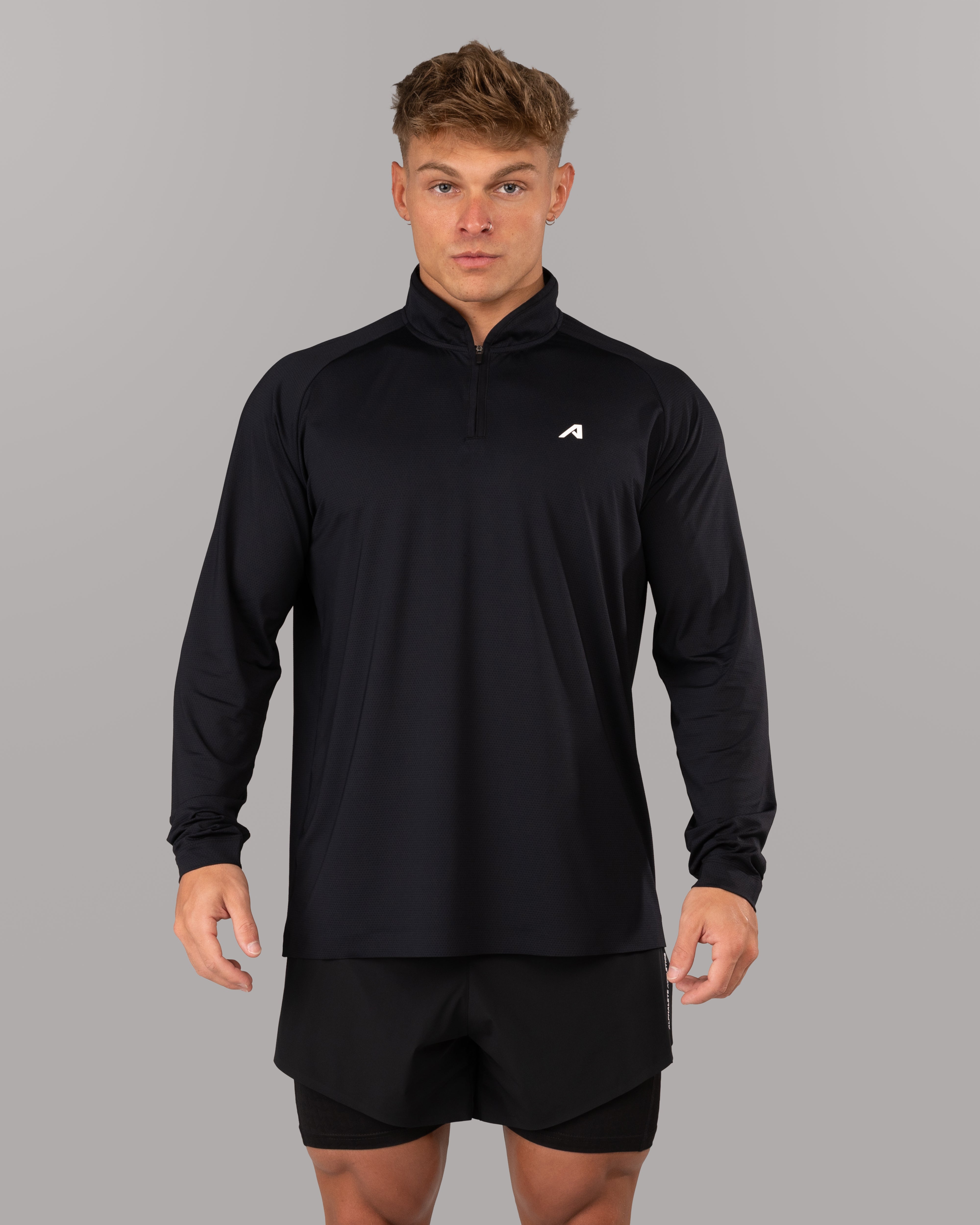 Men's Racer Quarter Zip Pullover Sweatshirt - Black | Lightweight & Breathable for Running, Golf & Outdoor Activities