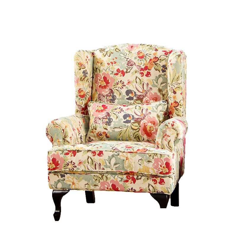 Stylish Tropical Yellow & Blue Floral Toile Foam Accent Chair with Fixed Back, Arms & Cushion - Perfect for Living Room, Bedroom or Office Decor