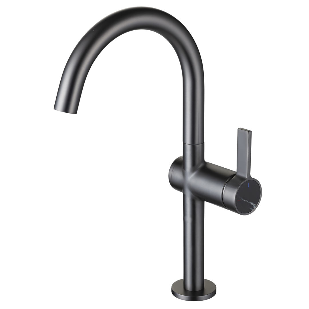 DAX Portofino Single Handle Vessel Bathroom Faucet - Gun Metal Finish (DAX 4341B GM) | Modern Sink Faucet for Bathroom Vanity, Powder Room & Guest Bath | Easy Installation & Durable Design