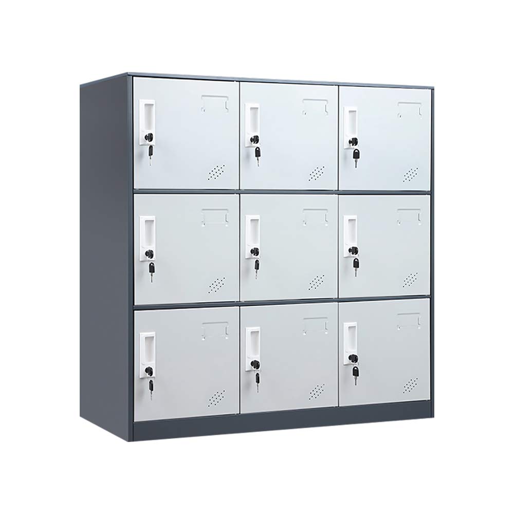 9-Door Metal Storage Cabinet with Card Slot - Heavy Duty Steel Locker for Shoes, Bags & Office Supplies - Perfect for Home, Office, School, Gym & Bank Organization (Gray) - Ideal for Closet Storage, Entryway Organization & Commercial Spaces