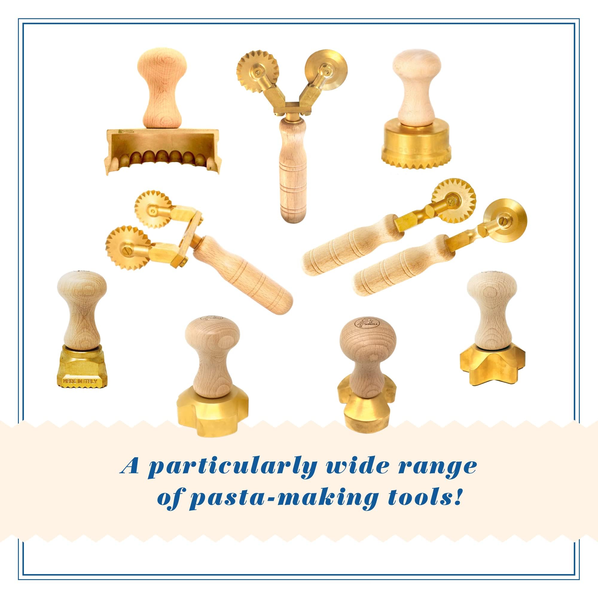 Premium Set of 2 Italian Pasta Cutters - Festooned & Smooth Wheels for Homemade Ravioli | Brass & Wood Pasta Making Tools for Home Chefs & Restaurants | Easy-to-Use Dough Cutters | Perfect for Italian Cuisine, Cooking Classes & Gourmet Gift Giving