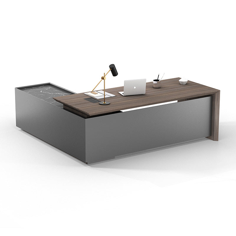 Premium ARMANDO Executive Desk 220cm with Right Return in Hazelnut & Grey - Modern Office Furniture for Home & Business Workspaces