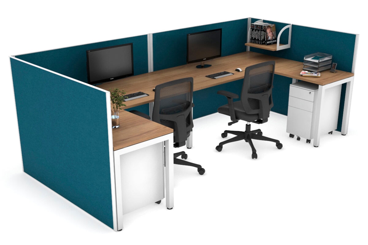Quadro Square Legs 2-Person Corner Workstation - U-Shaped Office Desk with White Frame (1400L x 1800W) | Cable Management Scallop | Perfect for Home Office & Small Business Workspaces