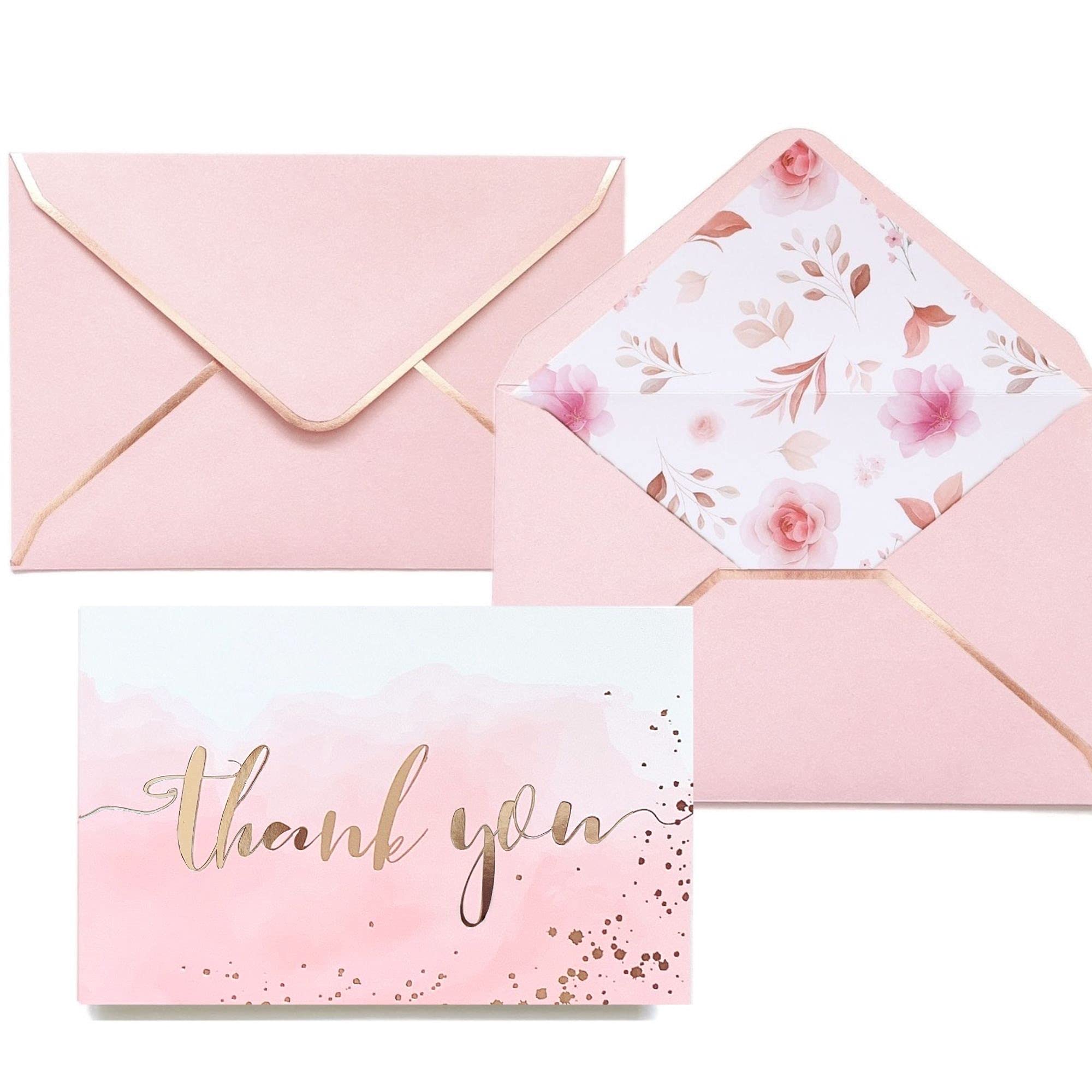 Premium Rose Gold & Pink Thank You Cards with Envelopes - 36 Pack 4x6 Heavy Duty Stationery - Elegant Bridal Shower, Baby Shower, Wedding & Birthday Thank You Notes - Perfect for Special Occasions & Grateful Moments