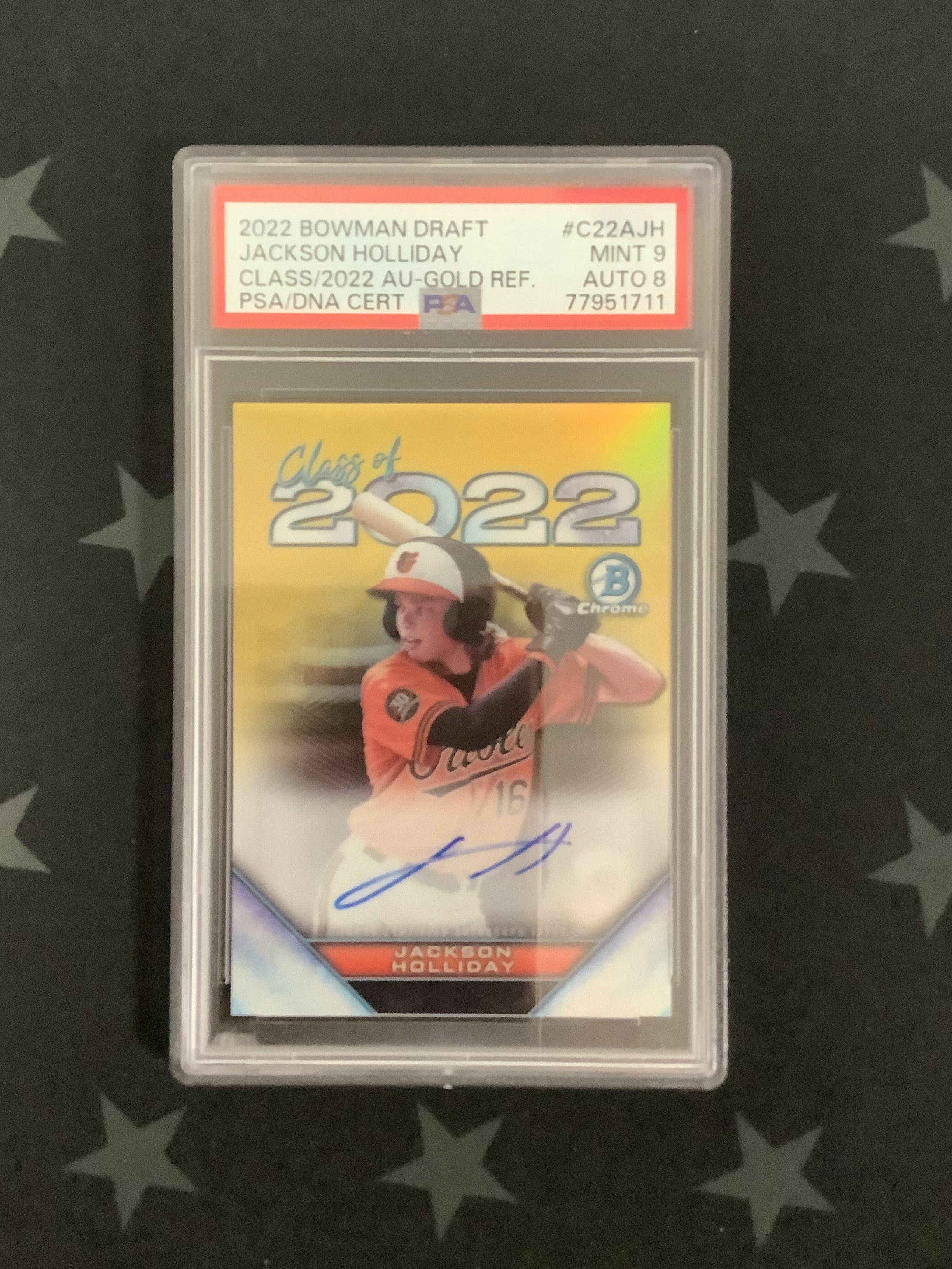 2022 Bowman Draft Jackson Holliday Rookie Card - Gold Refractor /50 PSA 9 Auto 8 | Baseball Trading Card for Collectors & Investors | Perfect for Display, Trading, and Portfolio Growth