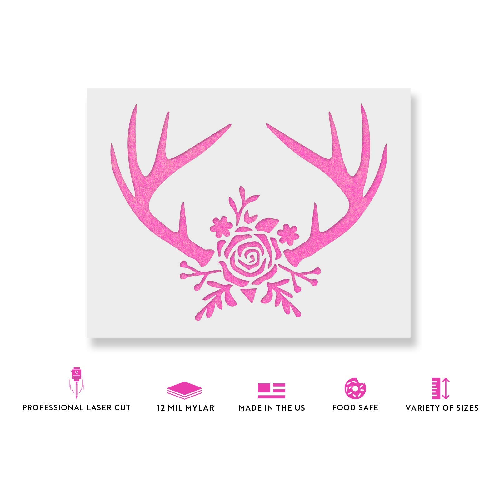 Rose Antlers Stencil for Painting - Easy DIY Animal & Floral Art Templates - Perfect for Wall Decor, Canvas Art, and Craft Projects