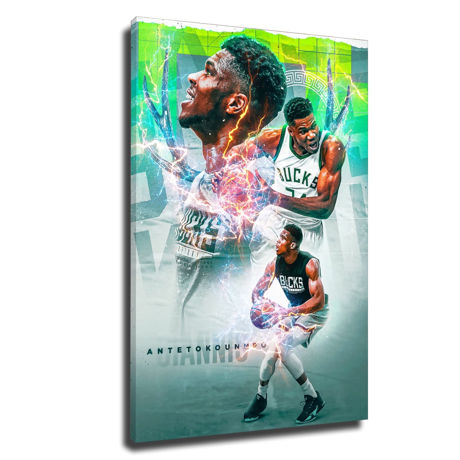 Giannis Antetokounmpo Milwaukee Bucks Poster - 16x24 Framed Canvas Wall Art Print for Boys Room, Sports Decor, Basketball Fan Gift - Perfect for Bedroom, Game Room or Office Decor