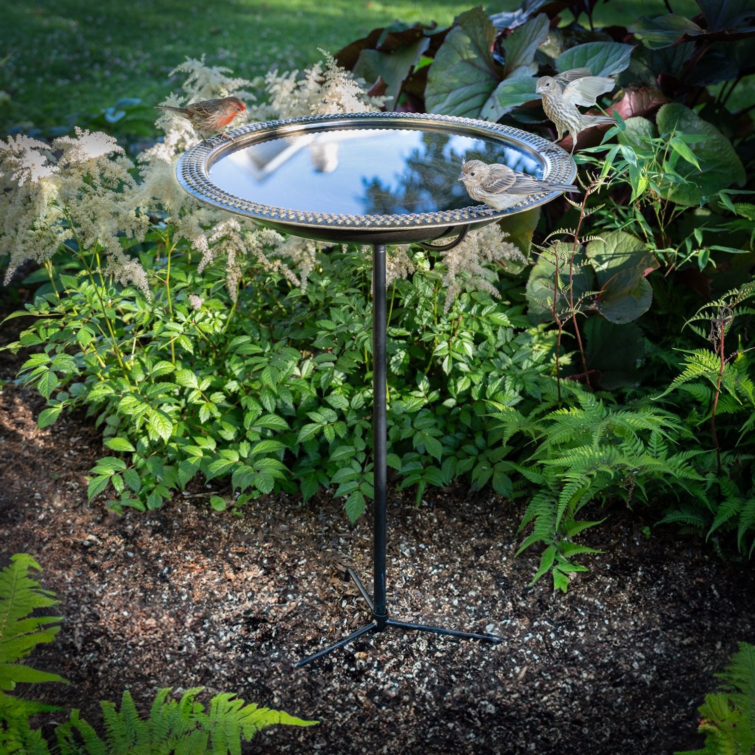 18-Inch Beaded Copper Birdbath with Garden Pole - Elegant Outdoor Bird Feeder for Garden, Patio, and Backyard Decor