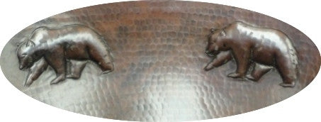 Handcrafted Oval Copper Sink with Bears Design - Rustic Rounded Edge for Farmhouse & Cabin Bathroom Decor