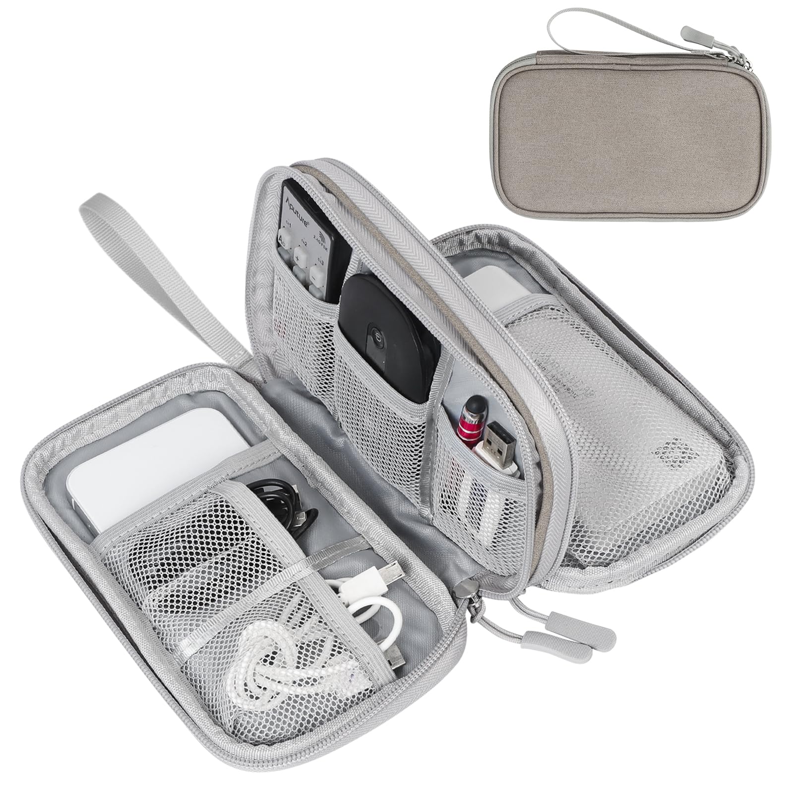 FYY Electronic Organizer Travel Cable Organizer Bag - Waterproof Double Layer Storage Pouch for Chargers, Cords, Phones & Headphones - Perfect for Travel, Office & Home Organization (Khaki)