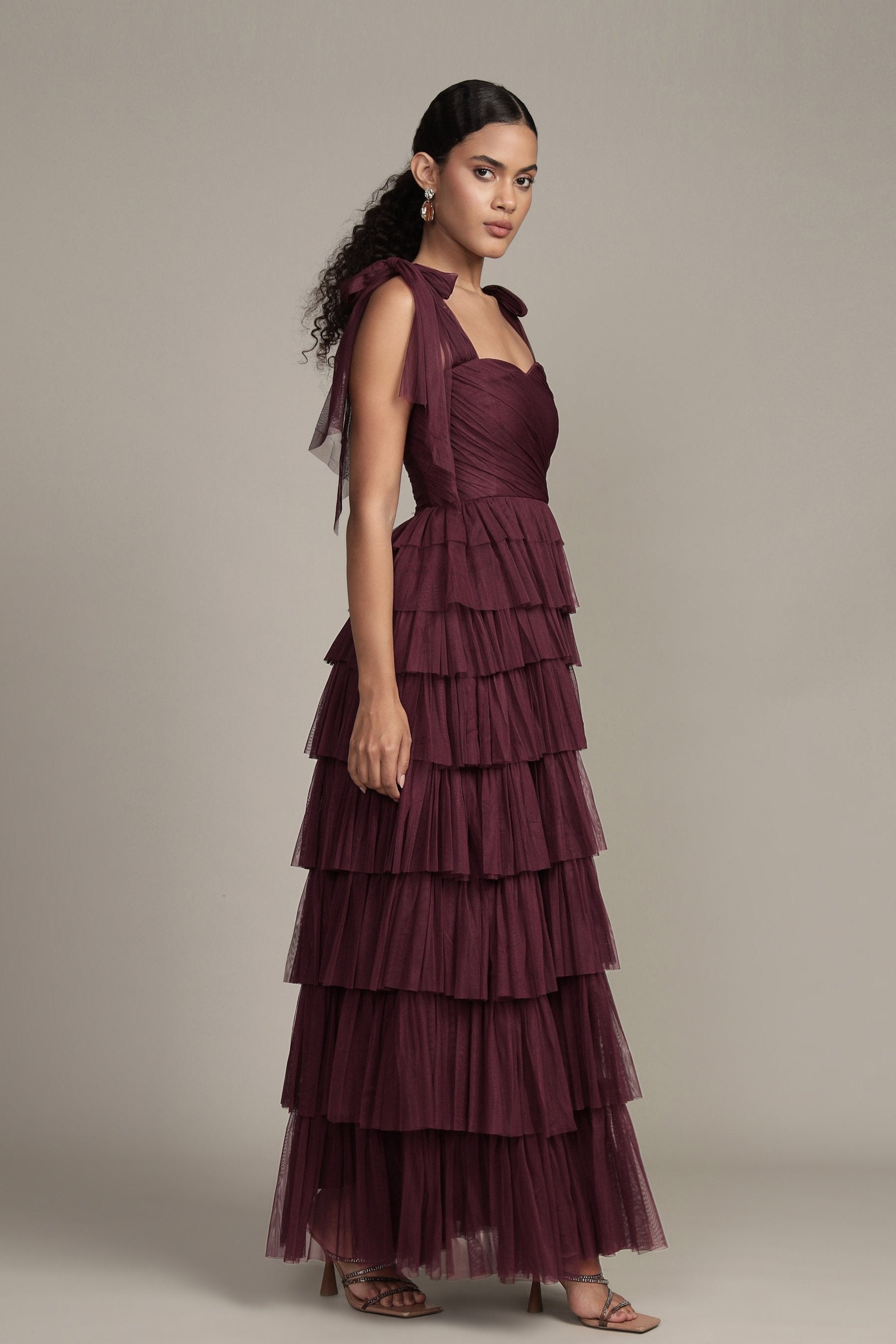 Ophelia Plum Maxi Dress with Tie Detail - Flowy Long Summer Dress for Women, Elegant Boho Chic Style, Perfect for Beach, Vacation, and Casual Outings