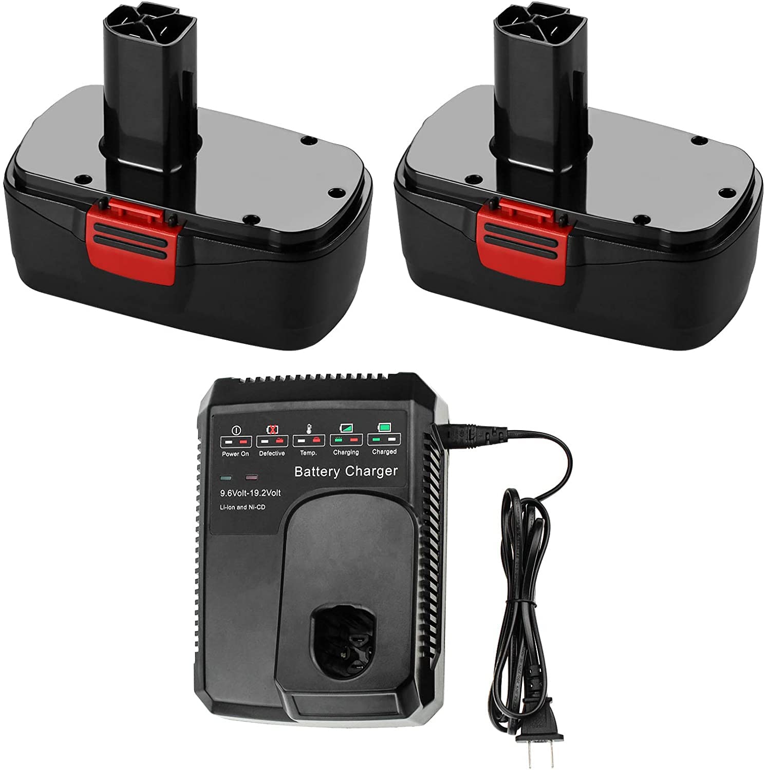 2-Pack 4500mAh Replacement Battery and Charger for Craftsman 19.2V C3 DieHard Power Tools - Compatible with Models 315.115410, 315.11485, 130279005, 1323903 - Includes Lithium-ion/Ni-Mh/Ni-Cd Battery Charger 140152004 - Perfect for Drills, Saws, and Power Tools