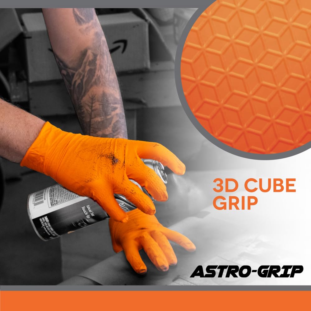 SAS Astro-Grip Powder-Free Exam Grade Nitrile Disposable Gloves - 10 Boxes (100 Gloves Each), Orange, 7 Mil - Ideal for Medical, Dental, Laboratory & Food Handling Safety
