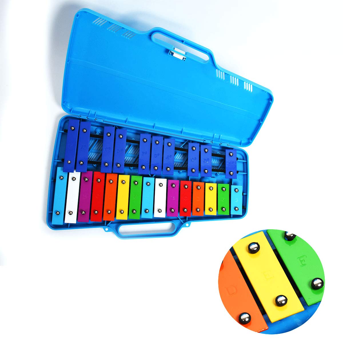 Professional 25-Key Blue Plastic Glockenspiel Xylophone with 2 Mallets - Durable Metal Bars for Adults & Kids - Perfect for Music Education, Classroom, and Home Practice
