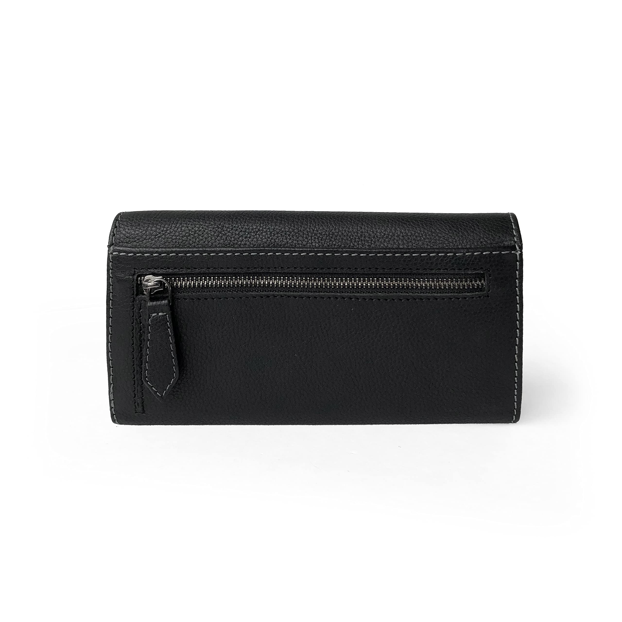 Club Rochelier Genuine Leather Clutch Wallet for Women - Slim RFID Blocking Credit Card Holder with Wristlet Strap, Black (CL11065-3-Blk) | Perfect for Evening Parties, Weddings & Daily Essentials Organization