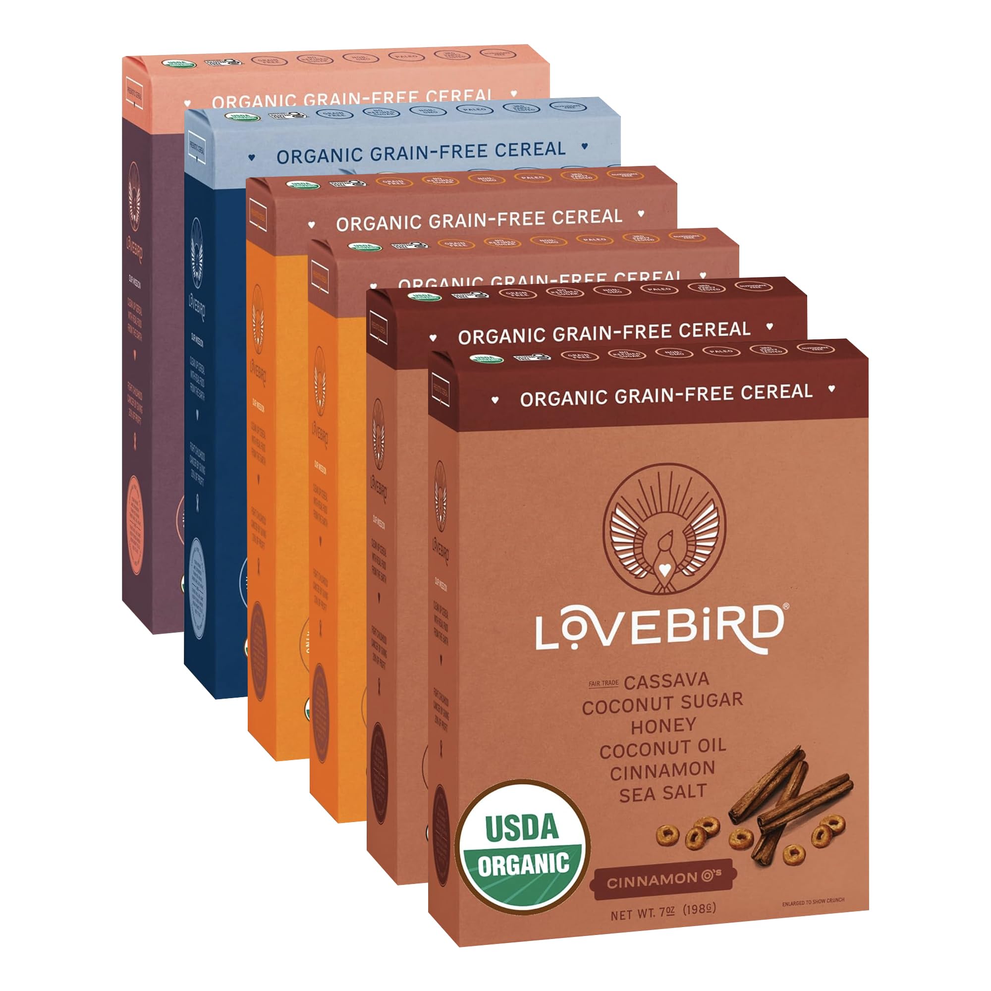 Lovebird Healthy Cereal - Organic, Grain Free, Gluten Free, Paleo AIP & Keto Friendly Breakfast Cereal with No Refined Sugar | Delicious Snack for Kids & Adults | Variety 6 Pack | Perfect for Quick Breakfasts, Office Snacks & Healthy On-the-Go Meals