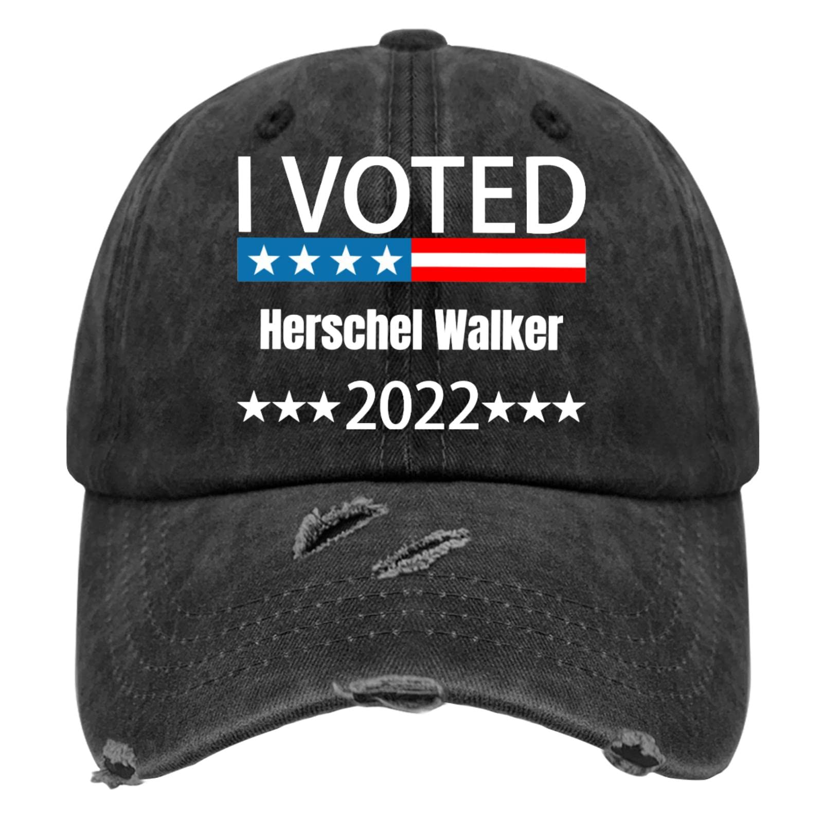 Funny Herschel Walker 'I Voted' Distressed Dad Hat - Adjustable Washed Denim Baseball Cap for Men - Perfect for Political Satire, Sports Events & Casual Wear