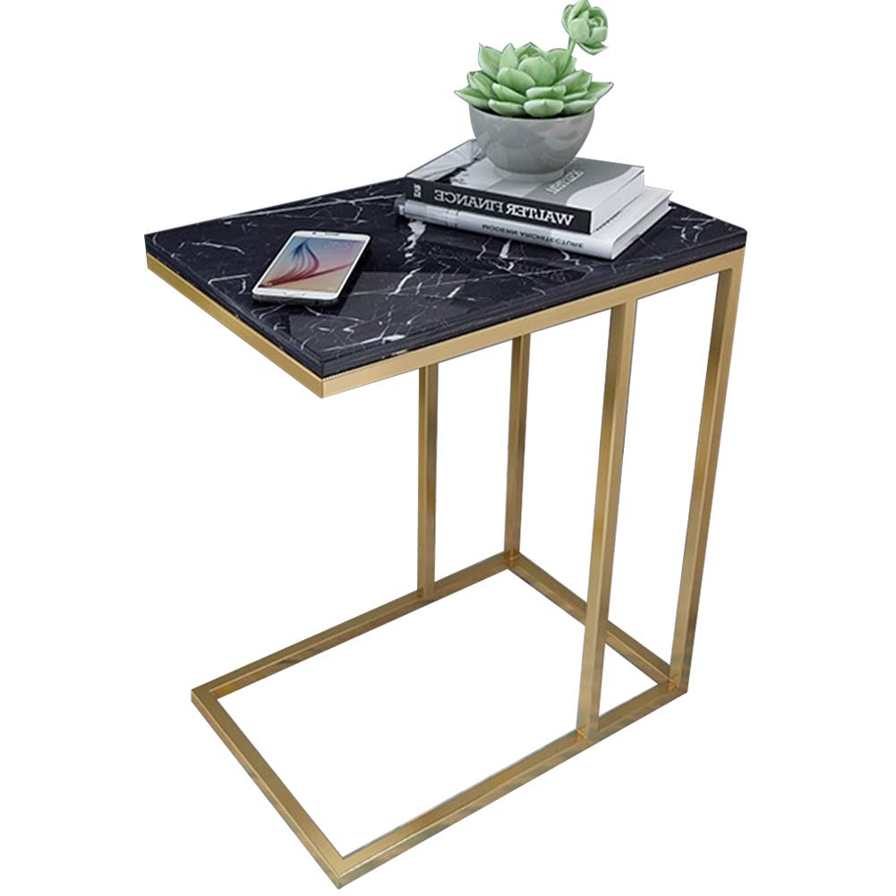 Marble Finish Gold Frame C-Shaped End Table - 21.6 Inch Home Snack Side Table for Sofa, Couch & Bedside | Perfect for Living Room, Laptop Use & Breakfast in Bed