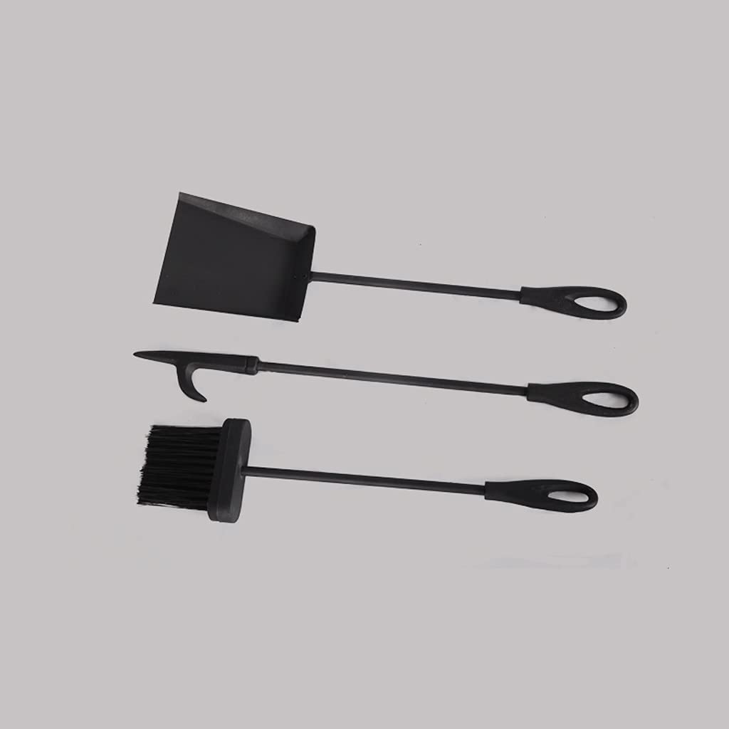 Premium 3-Piece Fireplace Tool Set - Heavy Duty Cast Iron Fireplace Accessories for Wood Burning Stoves & Fire Pits - Includes Poker, Shovel & Brush - Perfect for Indoor & Outdoor Fireplace Maintenance