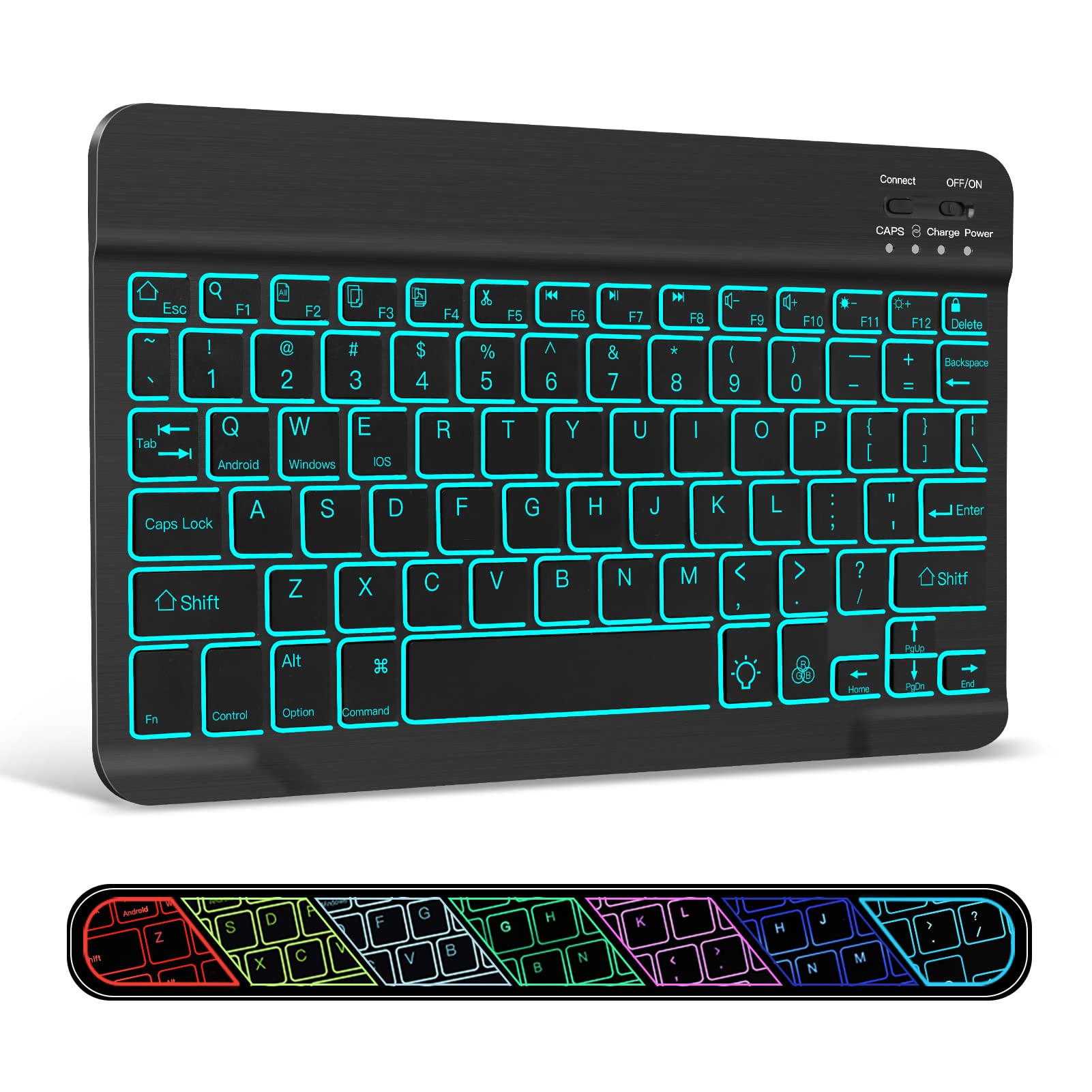 XIWMIX Ultra-Slim Wireless Bluetooth Keyboard with 7-Color Backlit - Rechargeable Universal Keyboard for iPad Pro/Air/Mini, iPhone, Android & Windows Devices - Perfect for Office Work, Home Use & Travel Typing