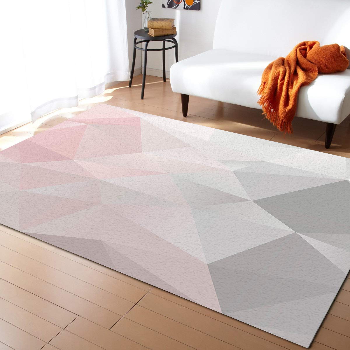 3' x 5' Geometric Pink and Grey Ombre Triangle Area Rug - Modern Nursery Carpet for Kids, Soft Throw Rug for Bedroom, Living Room & Kitchen - Non-Slip Floor Mat for Home Decor, Playroom & Dorm Room