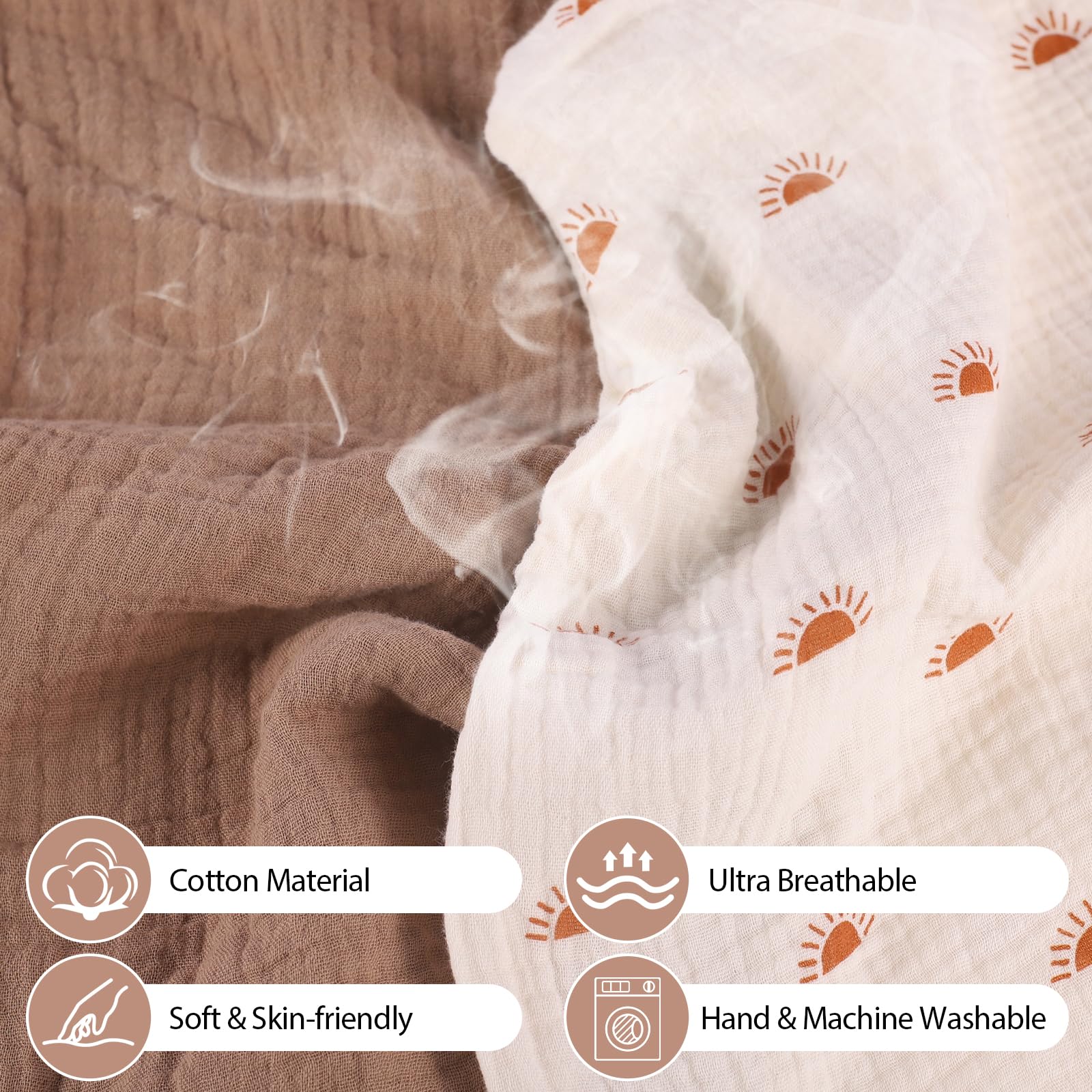 Winmany 2 Pack Muslin Nursing Pillow Covers - Soft Cotton Breastfeeding Pillow Slipcovers for Newborns - Baby Shower Gift for Boys & Girls (Light Brown + Sun) - Perfect for Nursing, Feeding & Comfort at Home or Travel