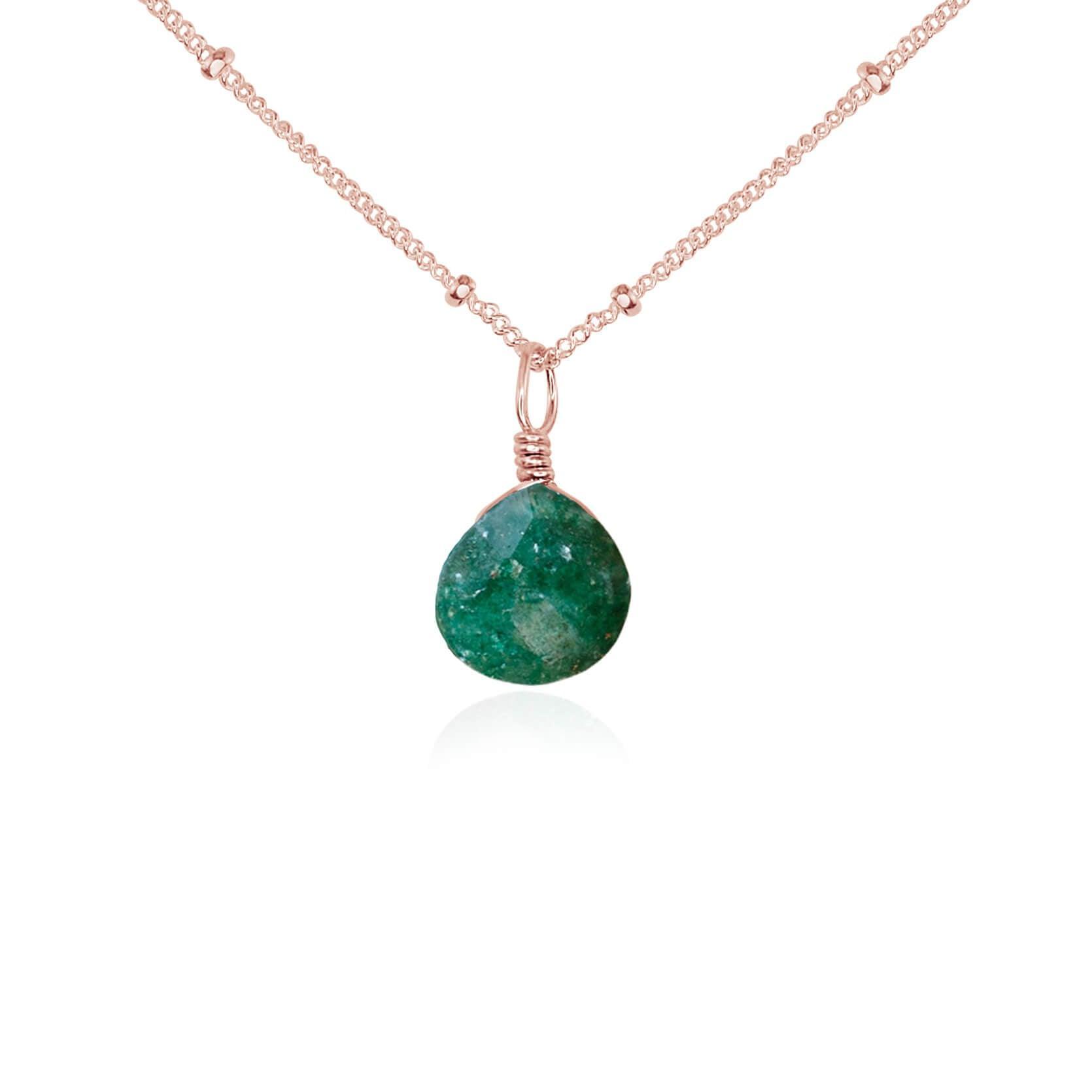 Tiny Aventurine Teardrop Crystal Pendant Necklace - Natural Gemstone Jewelry for Women - Perfect for Meditation, Healing & Everyday Wear