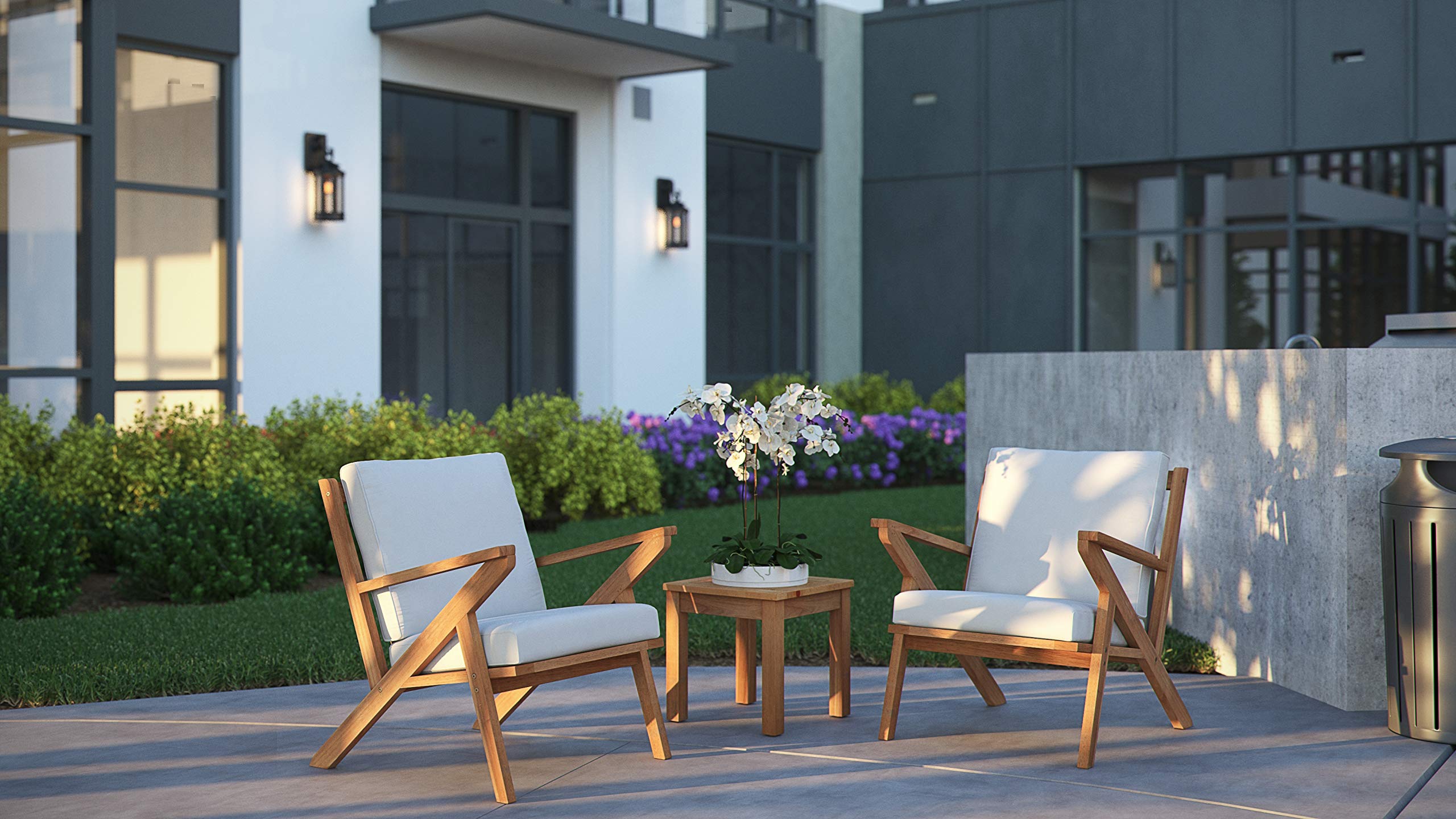 Patio Sense Oslo Wooden Armchair with Cream Cushion - Modern Scandinavian Design for Indoor & Outdoor Use - Perfect for Patio, Garden, Living Room, and Balcony