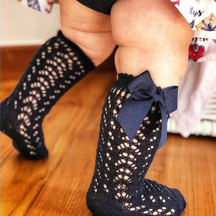 Kids' Solid Color Mesh Bow Midi Stockings - Cute Ankle Socks for Girls, Toddler Dress Socks for School, Parties & Special Occasions