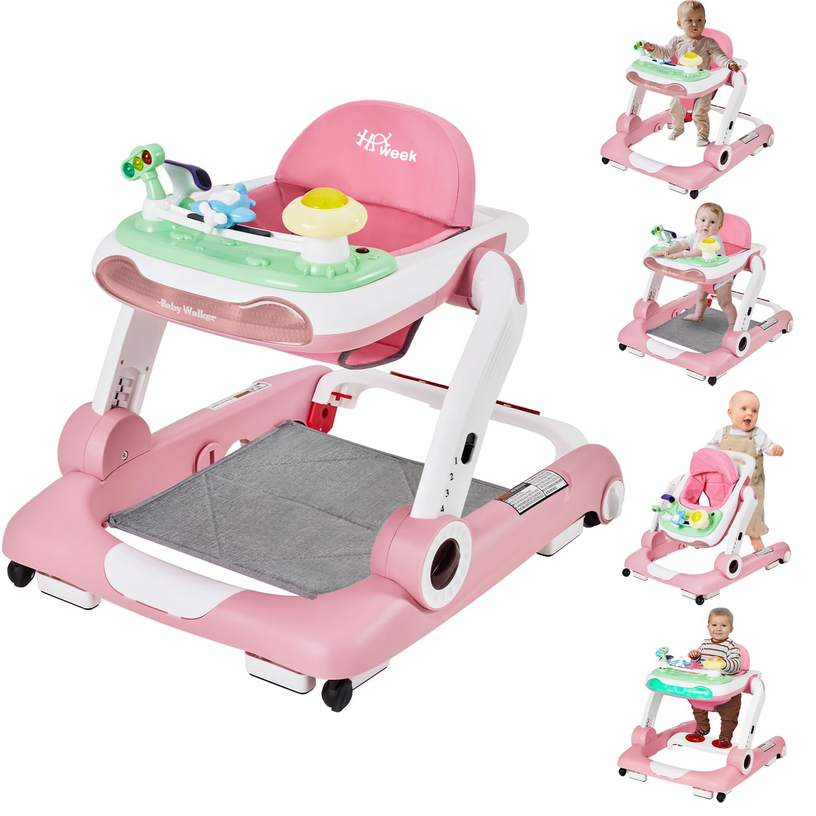 5-in-1 Baby Walker with Wheels - Adjustable Height & Speed, Music & Lights Activity Center for Infants 6-18 Months | Push Walker, Bouncer & Jumper for Boys & Girls | Perfect for Learning to Walk, Playtime & Early Development