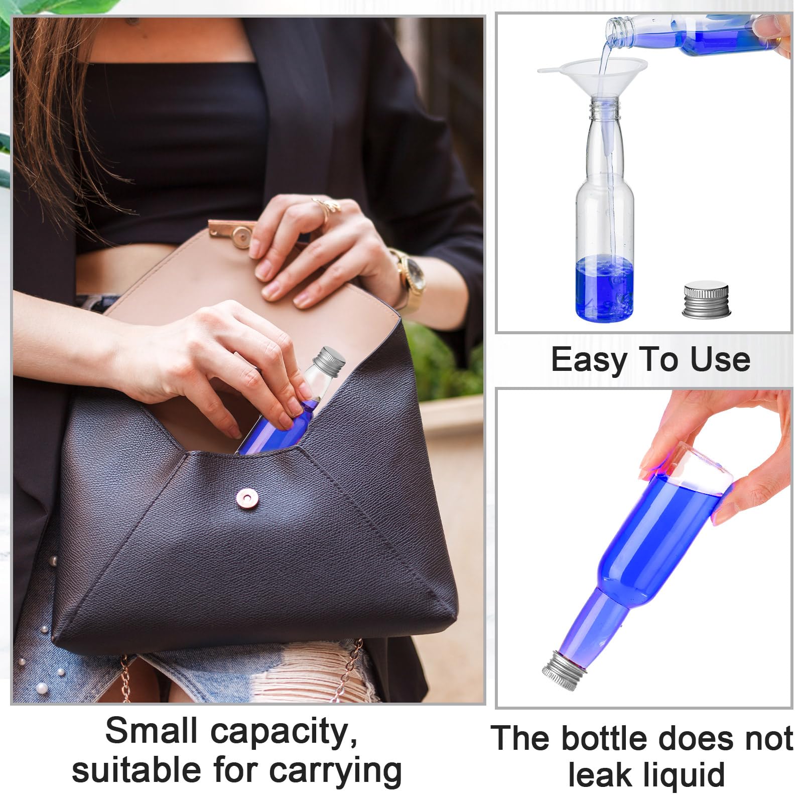120 Pcs Mini Liquor Bottles (3.3 oz) - Airtight Empty Plastic Shot Bottles with Funnels for Alcohol, Whiskey & Spirits | Perfect for Party Favors, Weddings, DIY Cocktails & Home Bar Accessories (Silver)