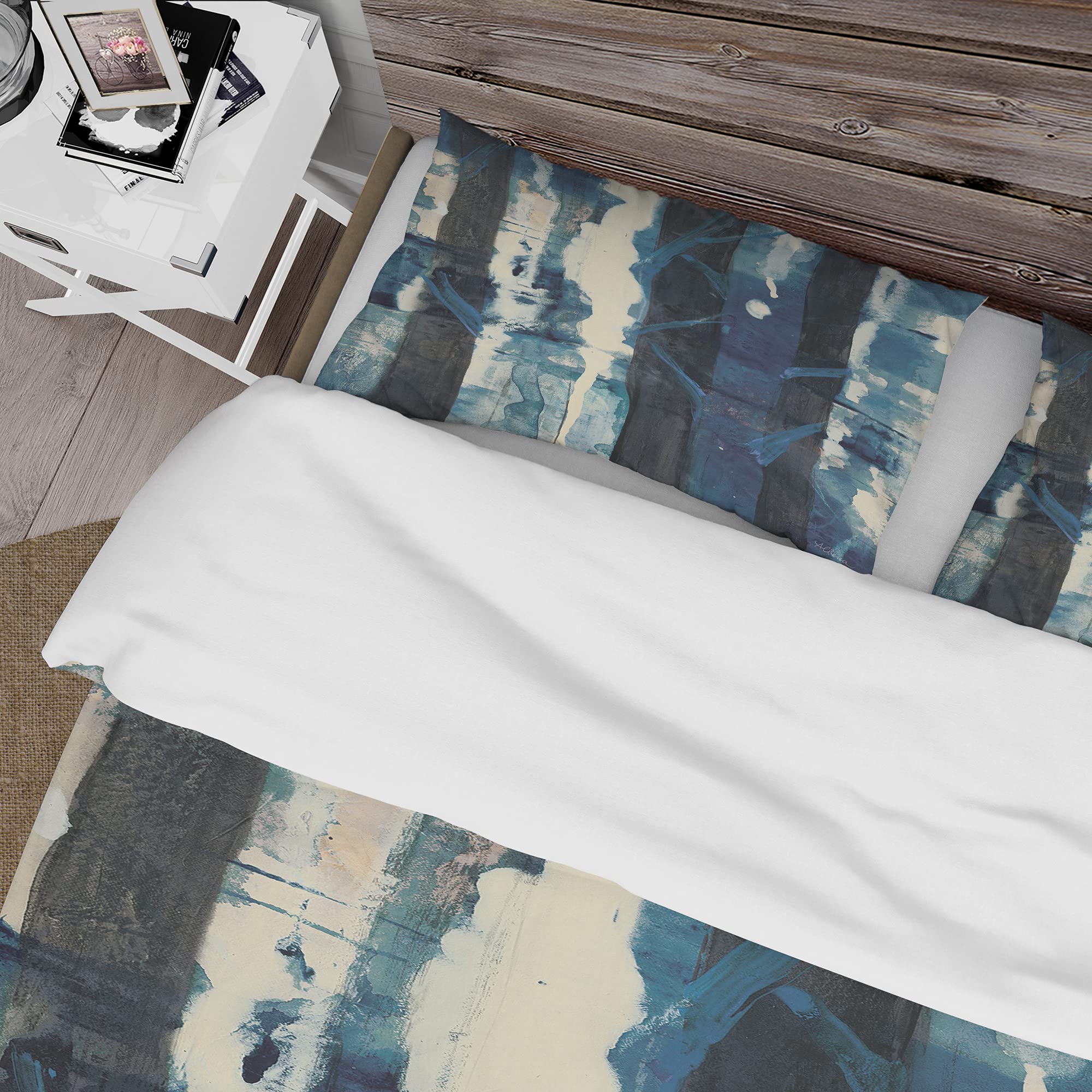 DesignQ Deep Woods II Indigo Traditional Queen Duvet Cover Set - 3 Piece Blue Country Charm Bedding for All Seasons | Perfect for Cozy Cabin Retreats & Farmhouse Style Bedrooms