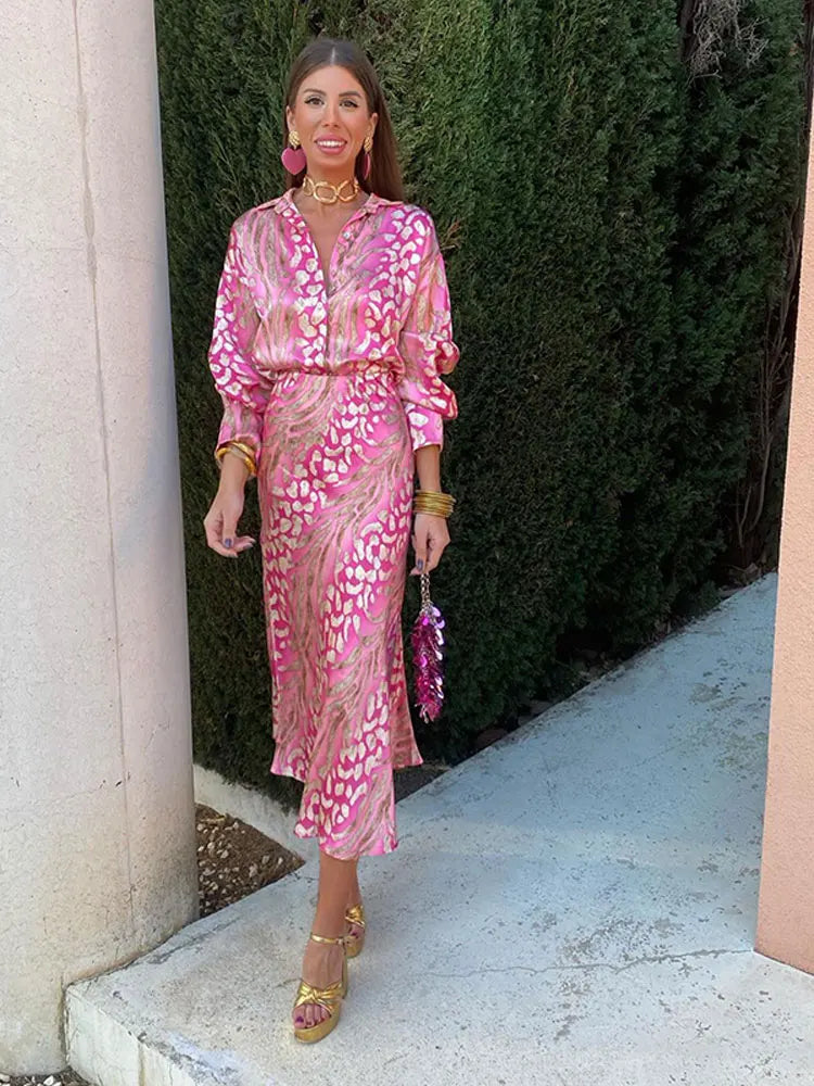 Stylish Women's Printed Shirt & High Waist Skirt 2-Piece Set - Summer Fashion Outfit with Lapel Sleeves for Casual Wear, Office, and Street Style