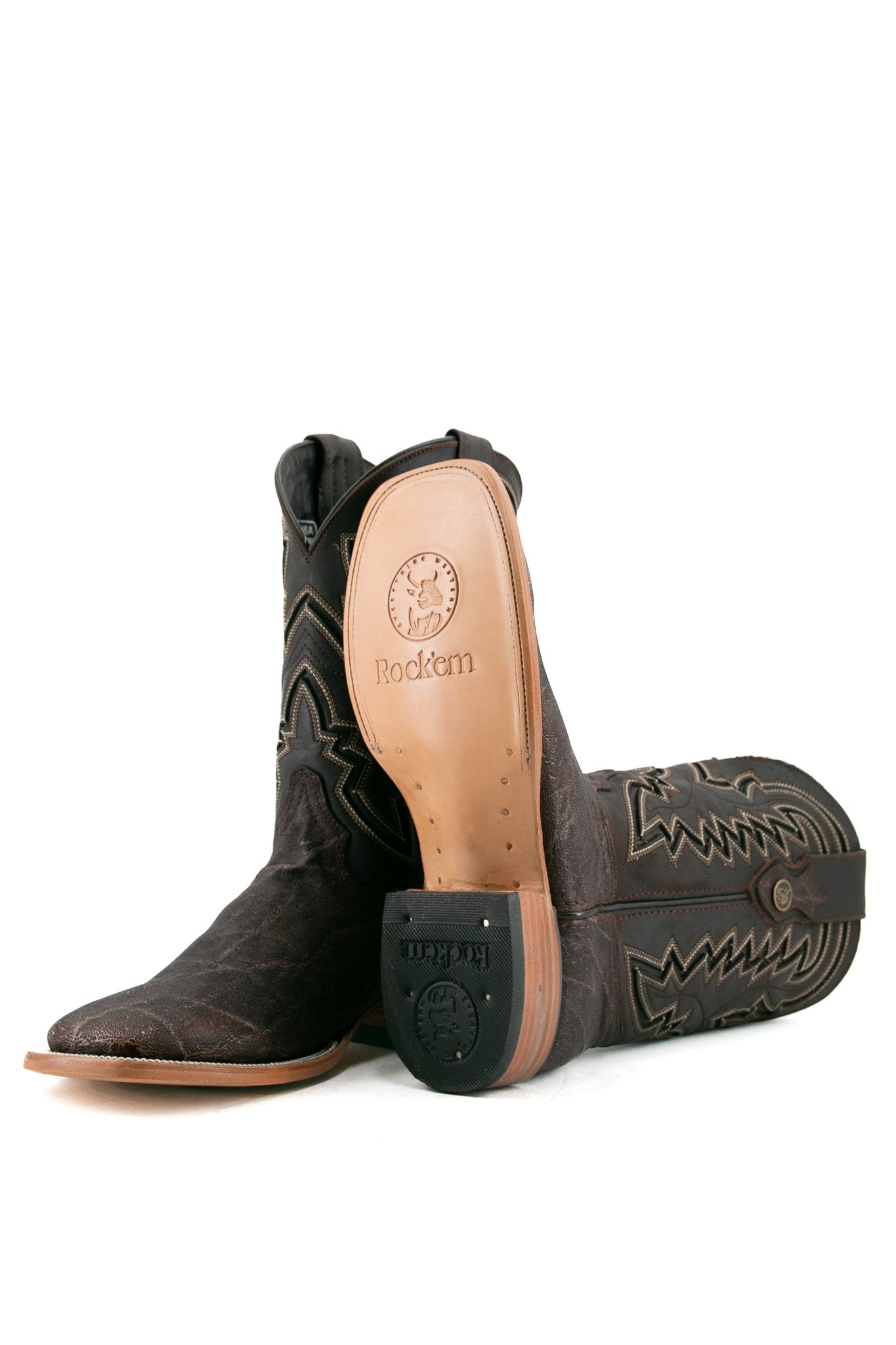 Rock'em Elephant Square Toe Cowboy Boots for Men - Western Style Leather Riding Boots with Comfortable Cushion - Perfect for Rodeo, Country Music Festivals & Outdoor Adventures