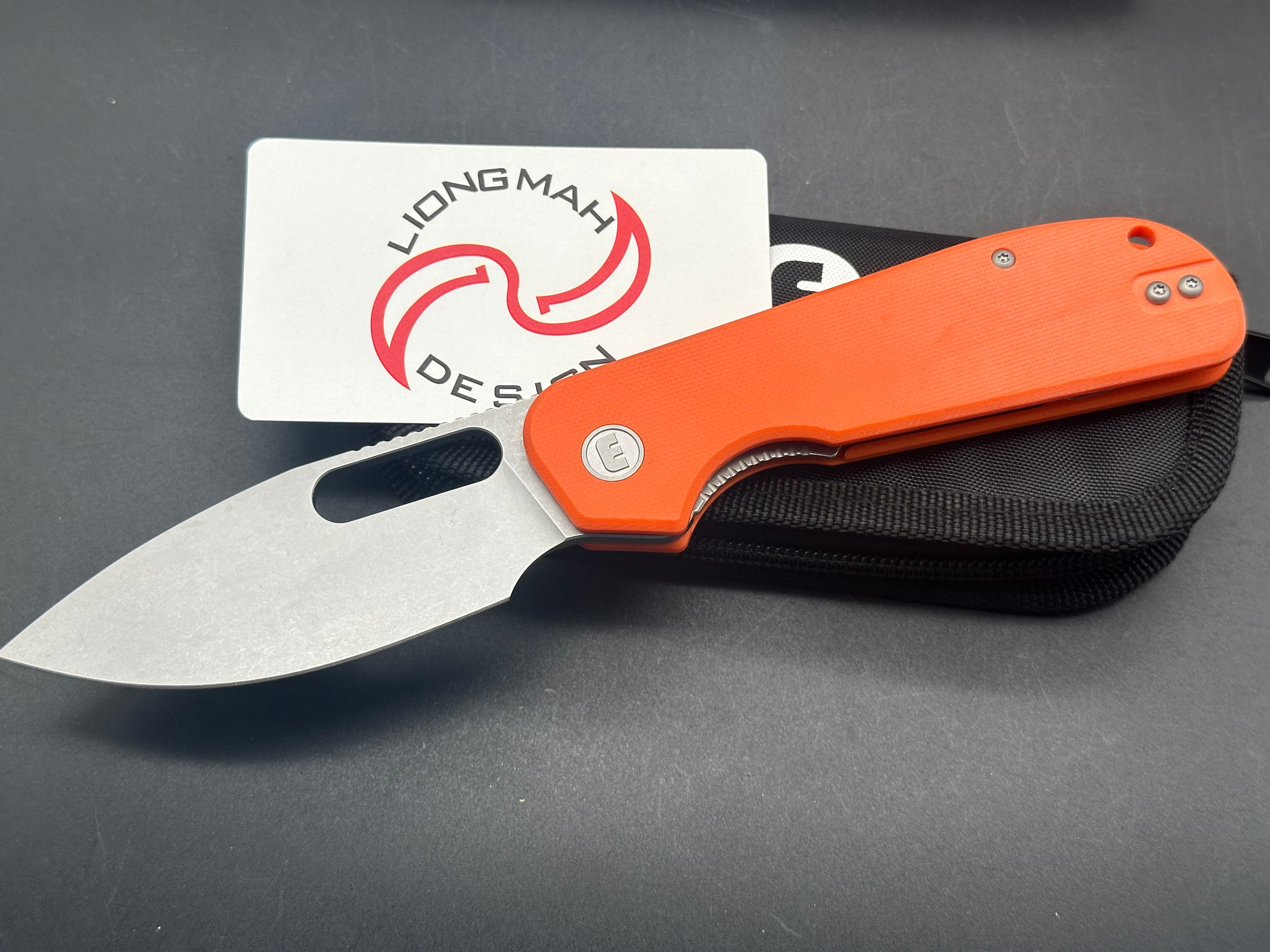 Eutektik EFD Orange Stonewashed Pocket Knife with LTK Koozie, Patch & Sticker Set - Perfect for Camping, Hiking and Outdoor Adventures