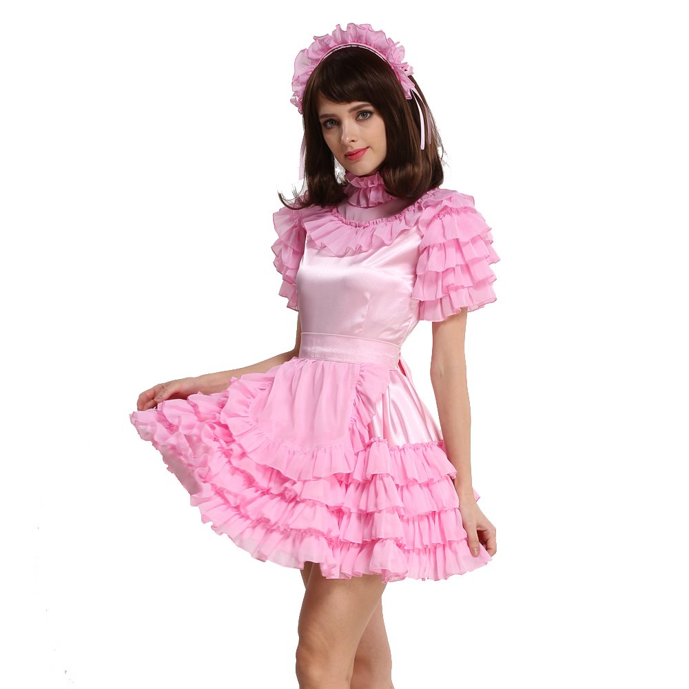 Lockable Light Pink Maid Dress Uniform for Women - Elegant Costume for Cosplay, Halloween & Role-Playing