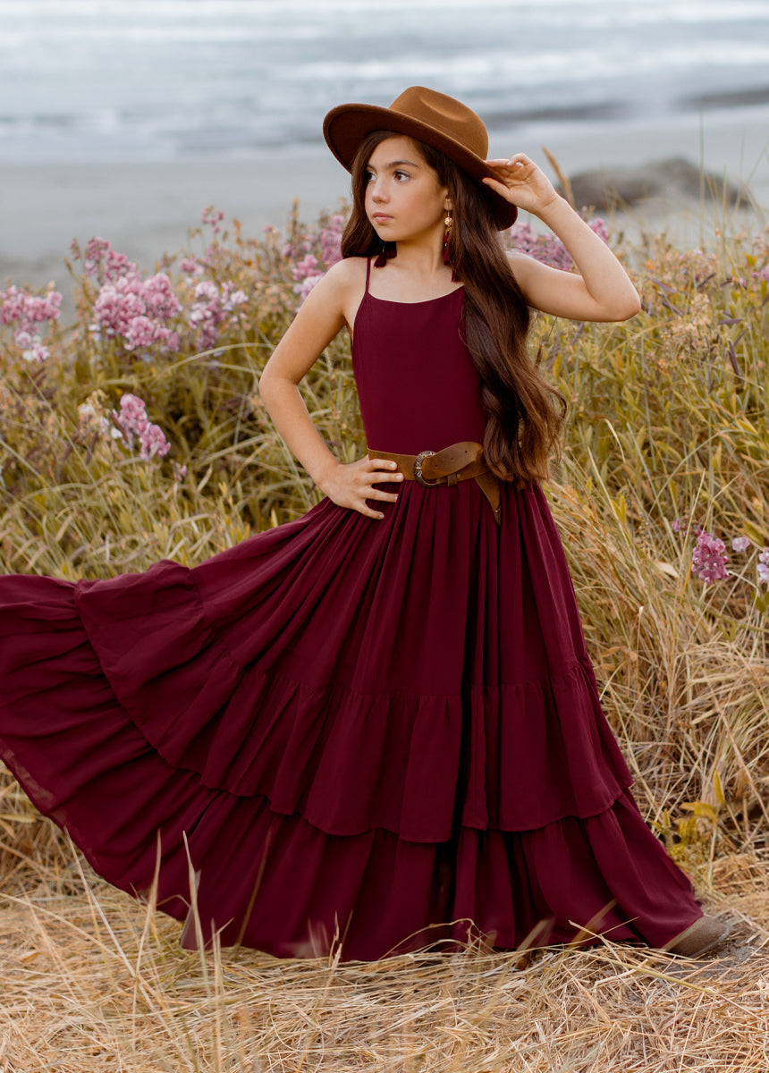 Catrin Women's Dress in Brick Red - Elegant Flowy Midi Dress for Casual Outings, Parties, and Date Nights