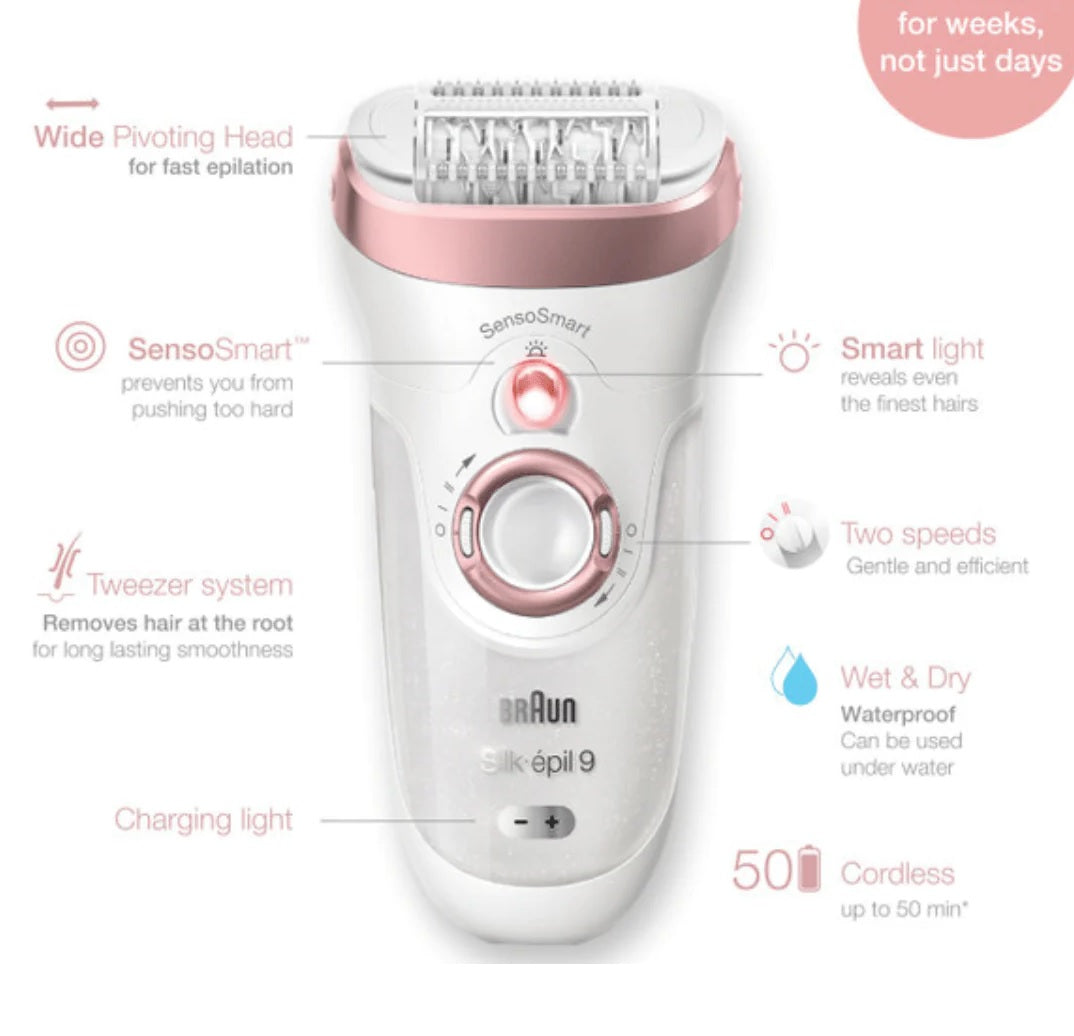 Braun Silk·épil 9 Women's Epilator with Bikini Trimmer - Painless Hair Removal for Legs, Underarms & Bikini Area | Cordless & Wet/Dry Use