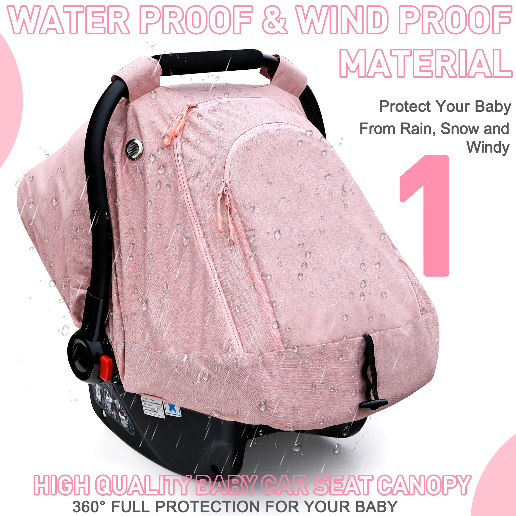 Waterproof & Windproof Baby Car Seat Cover for Girls & Boys - Soft Pink Infant Car Seat Canopy to Keep Baby Warm & Cozy - Perfect for Strollers, Car Seats & Outdoor Protection