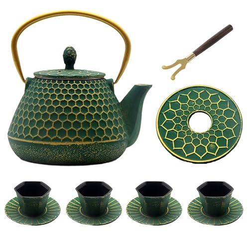 1000ml Hexagon Pattern Teapot Set with Cups and Cup Mats